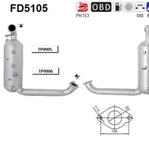 Filtr DPF z katalizatorem FORD FOCUS 1.6TDCi Mk.2 (G8DD s) 3/09-7/11  (Euro 5 Cat/DPF)